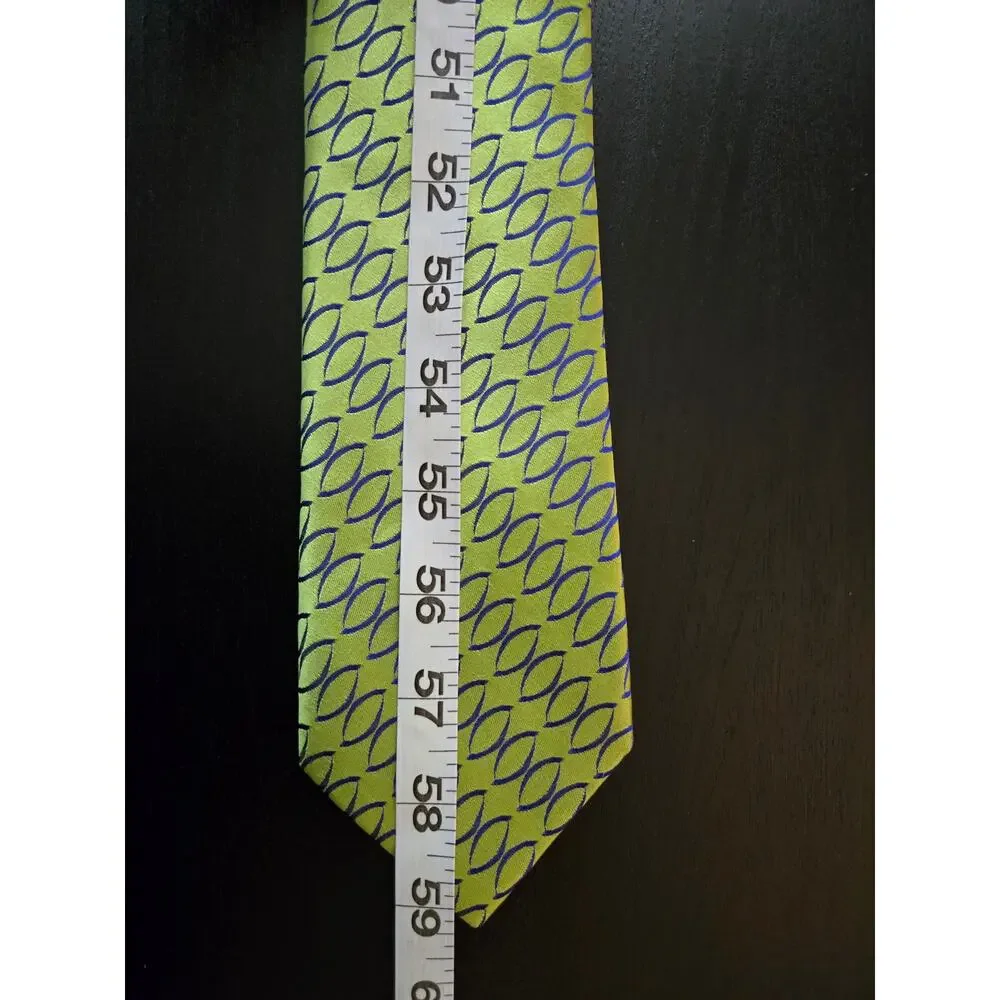 Ted Baker Men's Silk Geometric Print Neck Tie Green Blue Diagonal Chartreuse